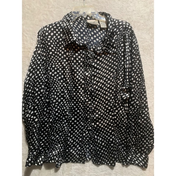 Kathie Lee Woman Tops - Kathie Lee Woman Black White‎ Polka Dot Button Up Long Sleeve Shirt Plus 22/24